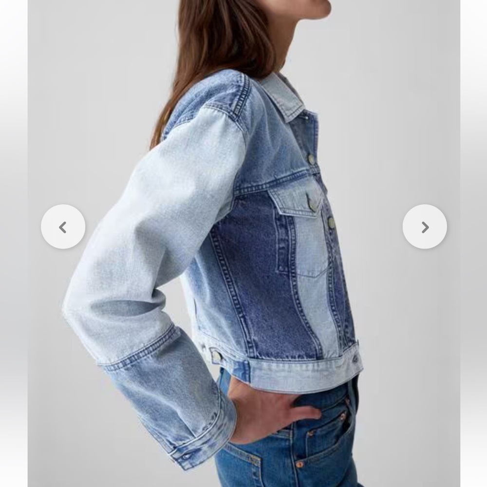 Gap Cropped Patchwork Light Denim Jacket, Large T… - image 2